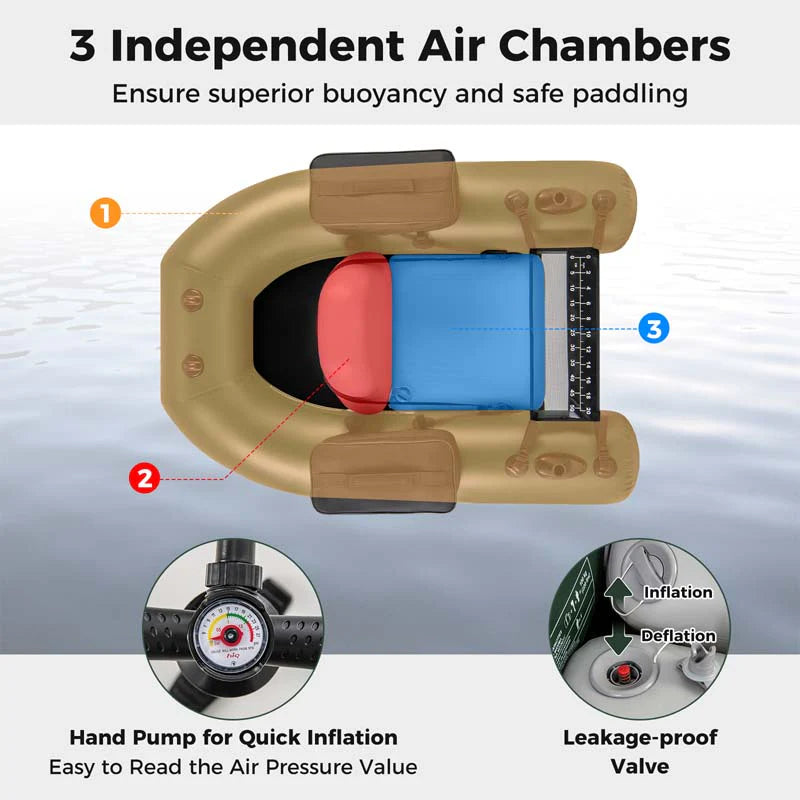 Inflatable Fishing Float Tube with 2 Large Storage Pockets, Angling Base, 20" Fish Ruler & 4 Motor Buckles - Product image 6