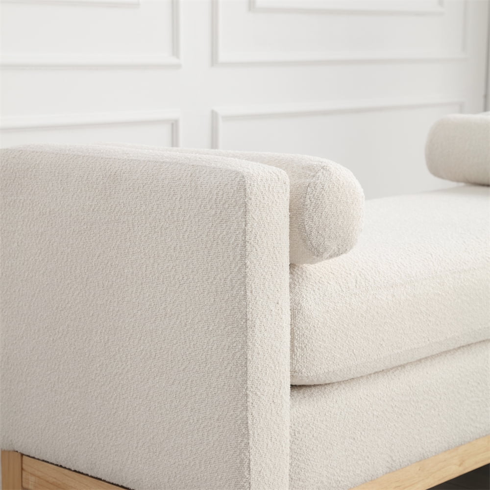 53.5"w Elegant Upholstered Bench with Wood Legs & Round Pillows, Comfy Boucle Fabric Footrest with Arms - Product image 6