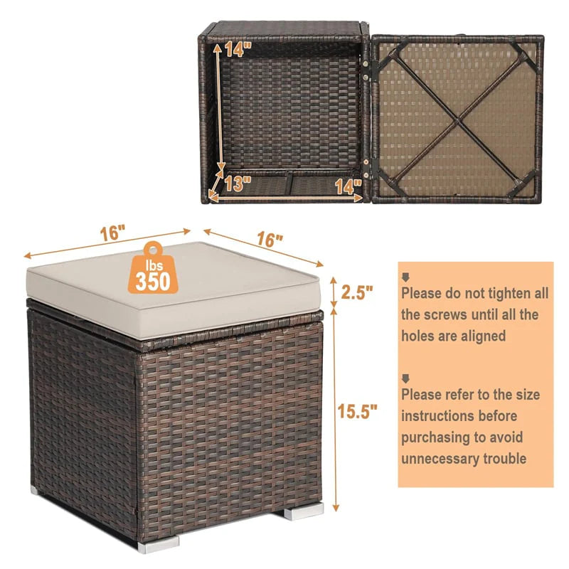 2PCS Wicker Outdoor Storage Ottomans with Removable Cushions, Multipurpose PE Rattan Footrest Side Table - Product image 4