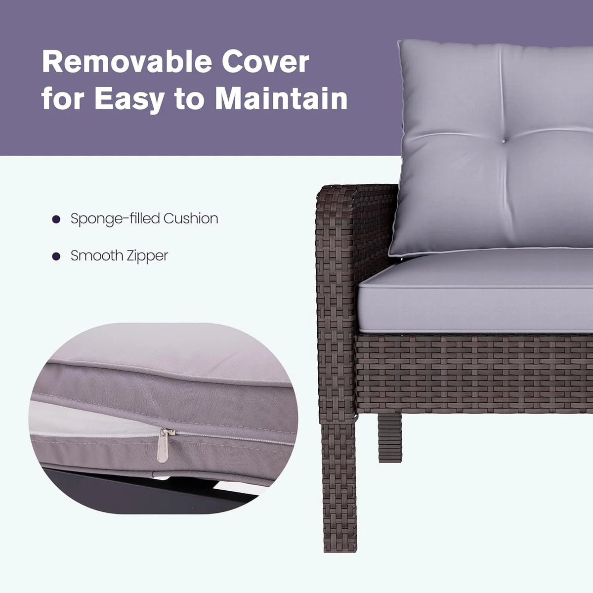 AECOJOY Outdoor 5 Pieces Patio Furniture Set, PE Rattan Wicker Chairs with Ottoman and Table, Brown/Grey - Product image 6