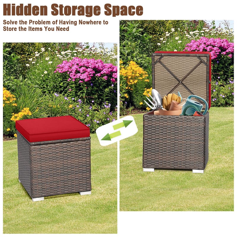 2PCS Wicker Outdoor Storage Ottomans with Removable Cushions, Multipurpose PE Rattan Footrest Side Table - Product image 61