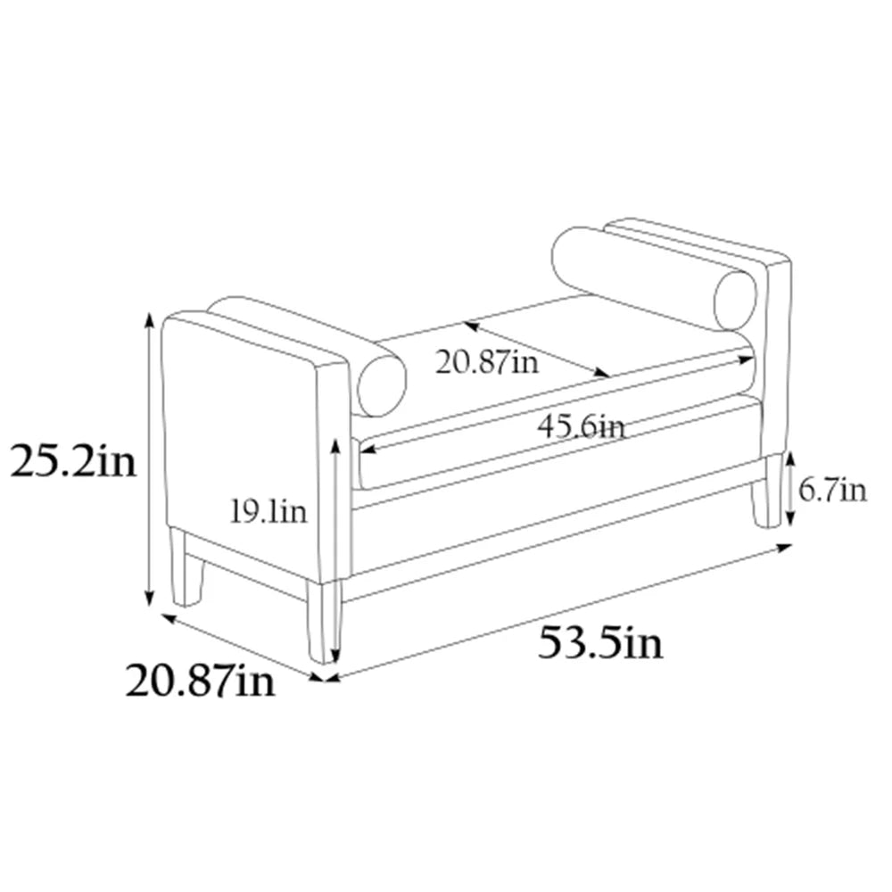 53.5"w Elegant Upholstered Bench with Wood Legs & Round Pillows, Comfy Boucle Fabric Footrest with Arms - Product image 10
