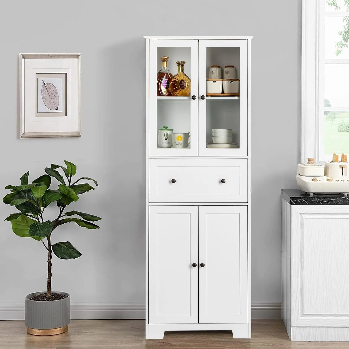 Ktaxon 64" Tall Bathroom Storage Cabinet Organizer, Freestanding Kitchen Pantry Cabinet Line Tower with 2 - Product image 4