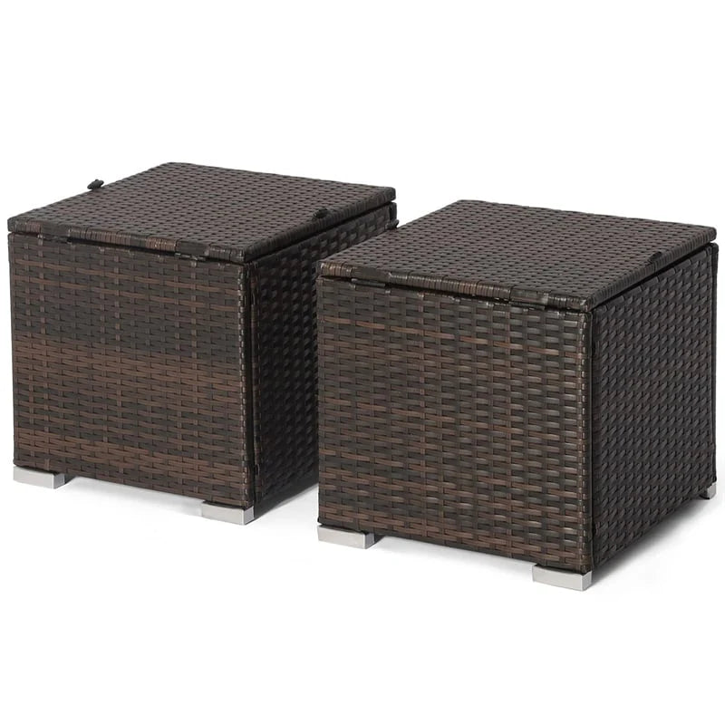2PCS Wicker Outdoor Storage Ottomans with Removable Cushions, Multipurpose PE Rattan Footrest Side Table - Product image 2
