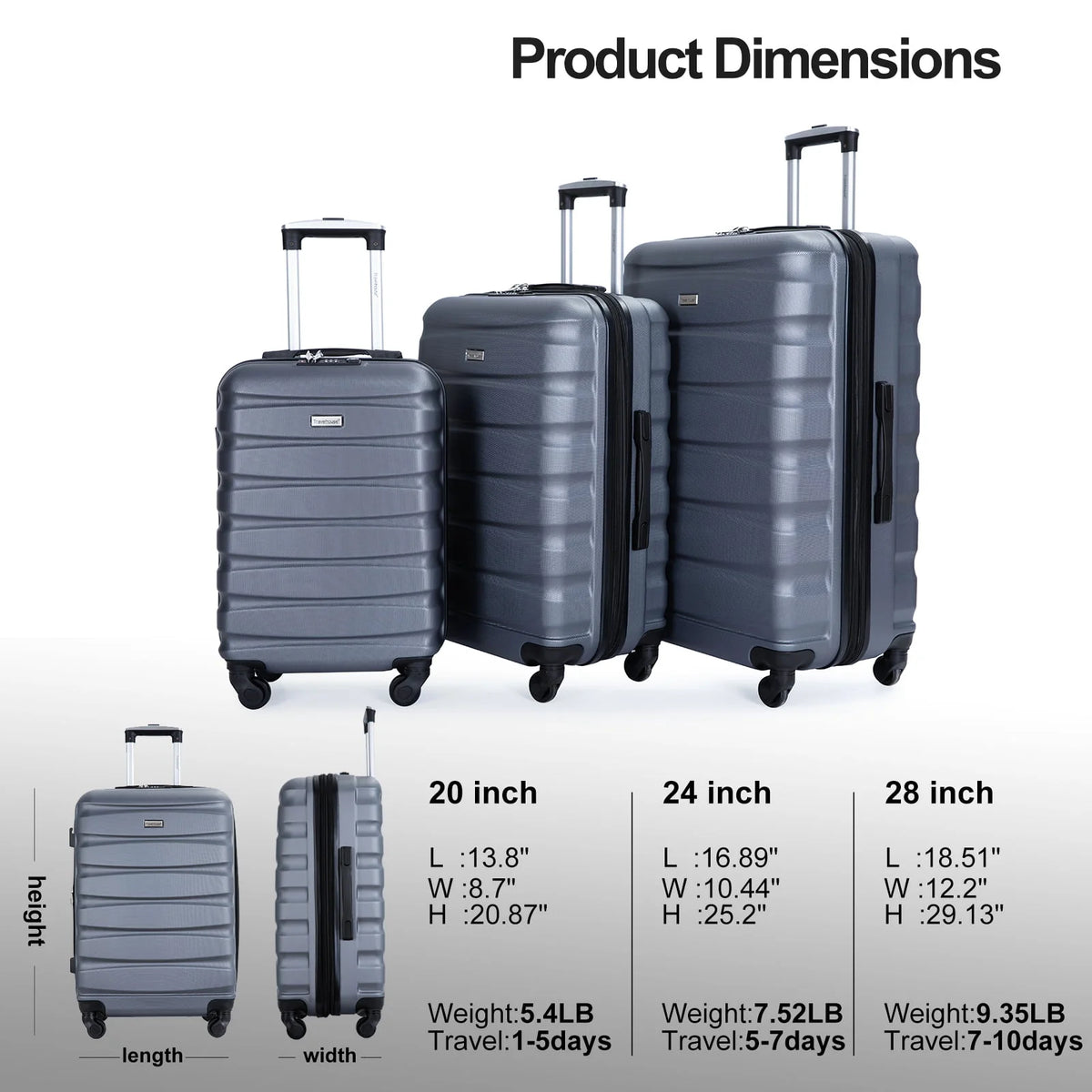 Travelhouse 3 Piece Luggage Set Expandable Hardshell Lightweight Suitcase with TSA Lock Spinner Wheels - Product image 5