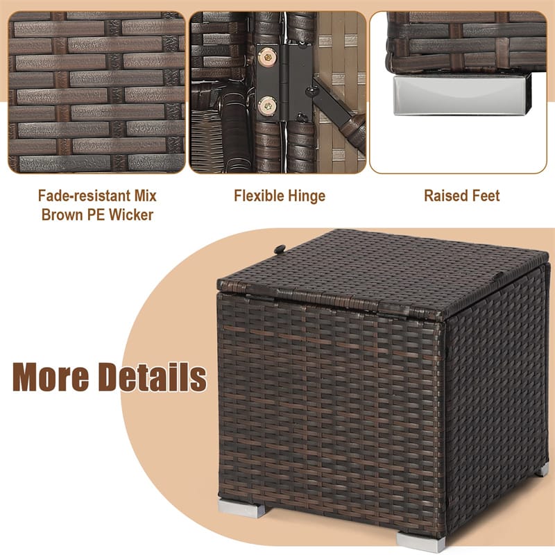 2PCS Wicker Outdoor Storage Ottomans with Removable Cushions, Multipurpose PE Rattan Footrest Side Table - Product image 33
