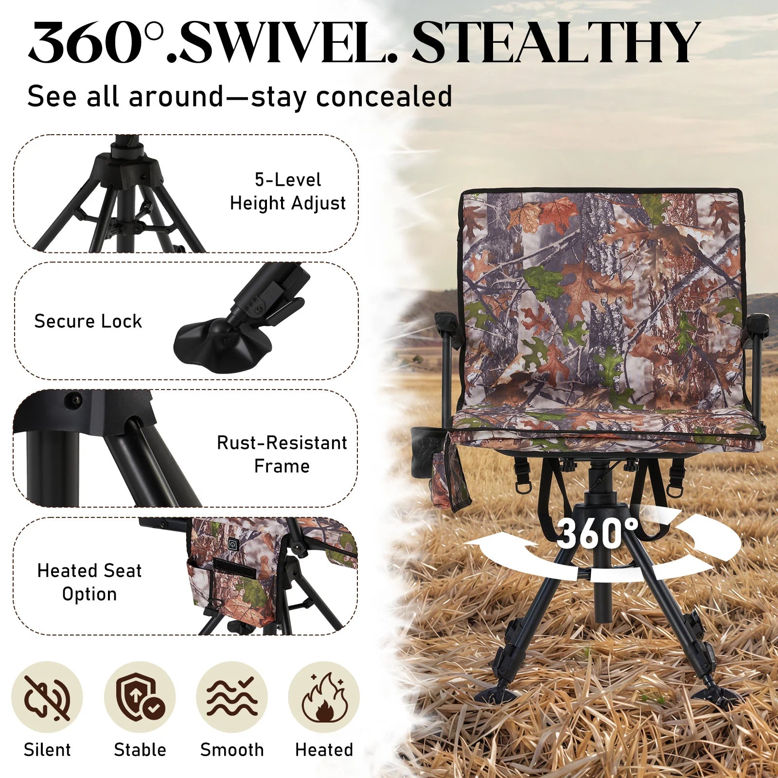 AECOJOY Heated Hunting Chair, Camouflage Pattern, Foldable Design for Cold Weather Outdoor Sports - Product image 4
