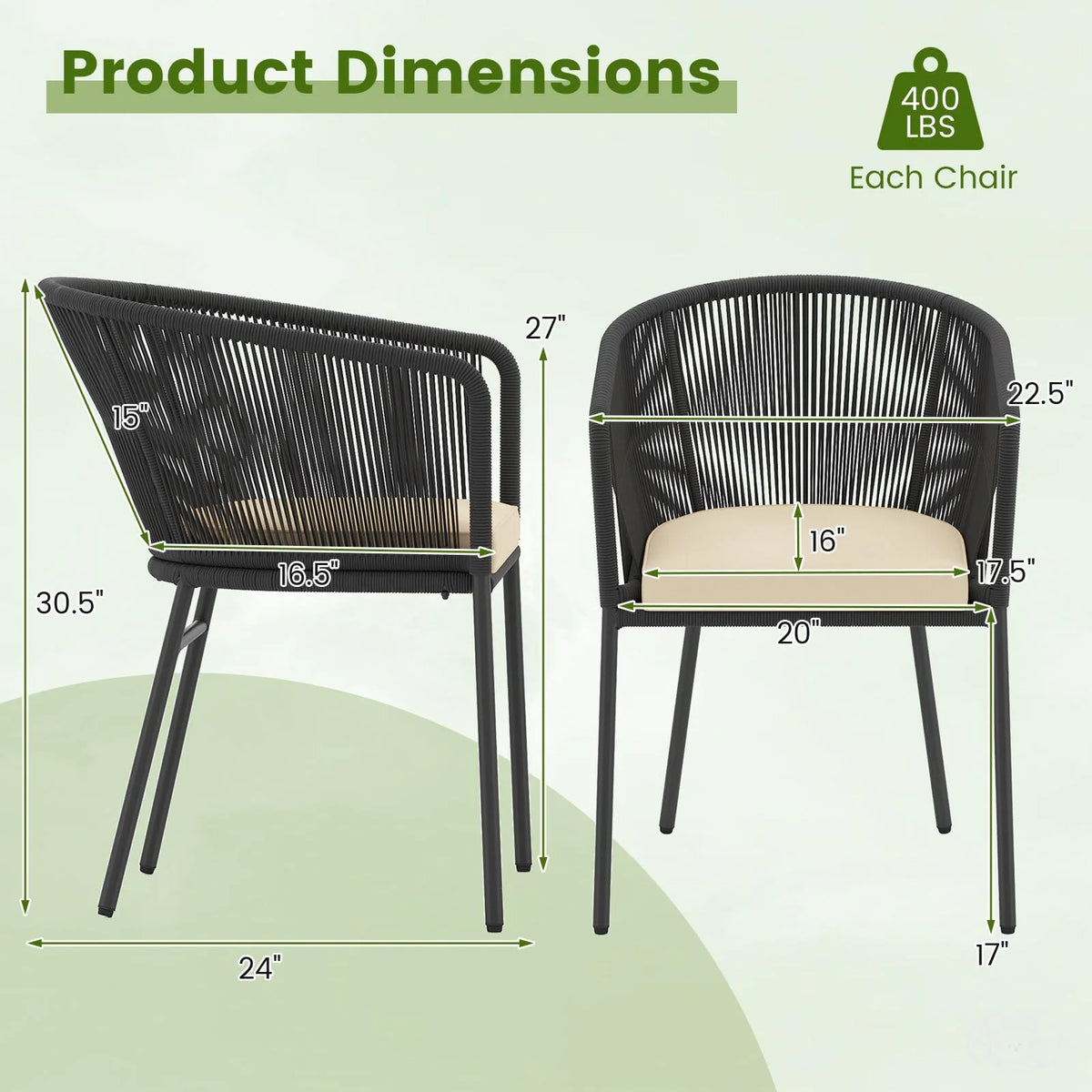 Tangkula Patio Chairs Set of 4 Upholstered Accent Chairs w/Curved Backrest - Product image 3