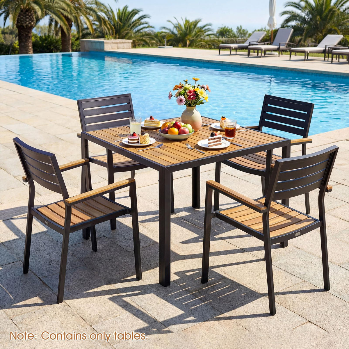 Tangkula 36" Square Acacia Wood Patio Dining Table 1.97" Umbrella Hole and Heavy Duty Metal Frame - Product image 2