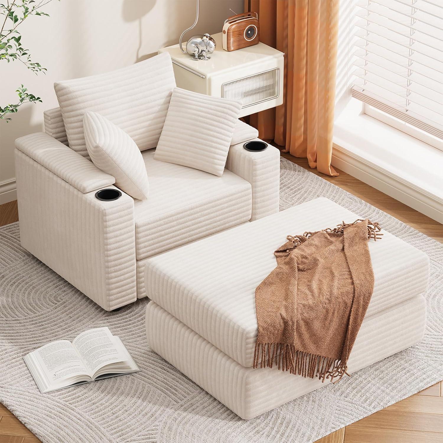 AECOJOY Chaise Lounge Chair Indoor, Oversized Sleeper Chair with Ottoman, Comfy Reading Sofa Armchair - Product image 11