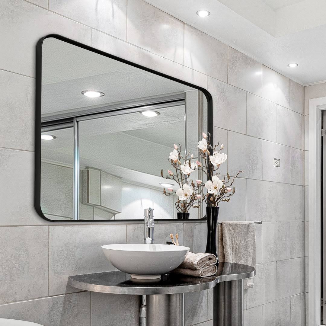 Eitzen Rectangle Metal Wall Mirror 17 Stories Finish: Black, Size: 40" x 30" - Product image 1