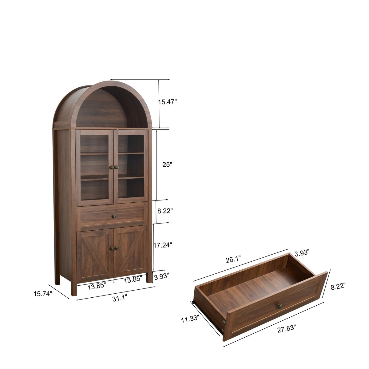 Lisonu 72" Arched Bookcase with Doors, Tall Dome Display Cabinet with Storage for Living Room or Home - Product image 15