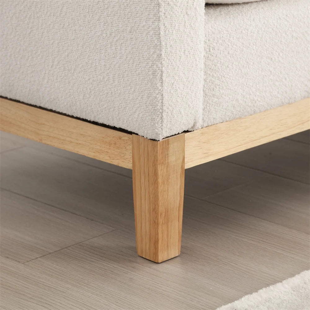 53.5"w Elegant Upholstered Bench with Wood Legs & Round Pillows, Comfy Boucle Fabric Footrest with Arms - Product image 8
