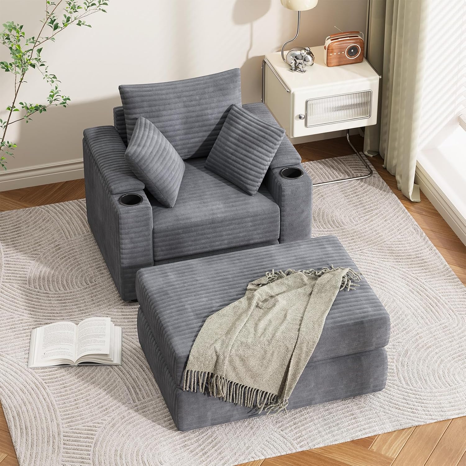 AECOJOY Chaise Lounge Chair Indoor, Oversized Sleeper Chair with Ottoman, Comfy Reading Sofa Armchair - Product image 9