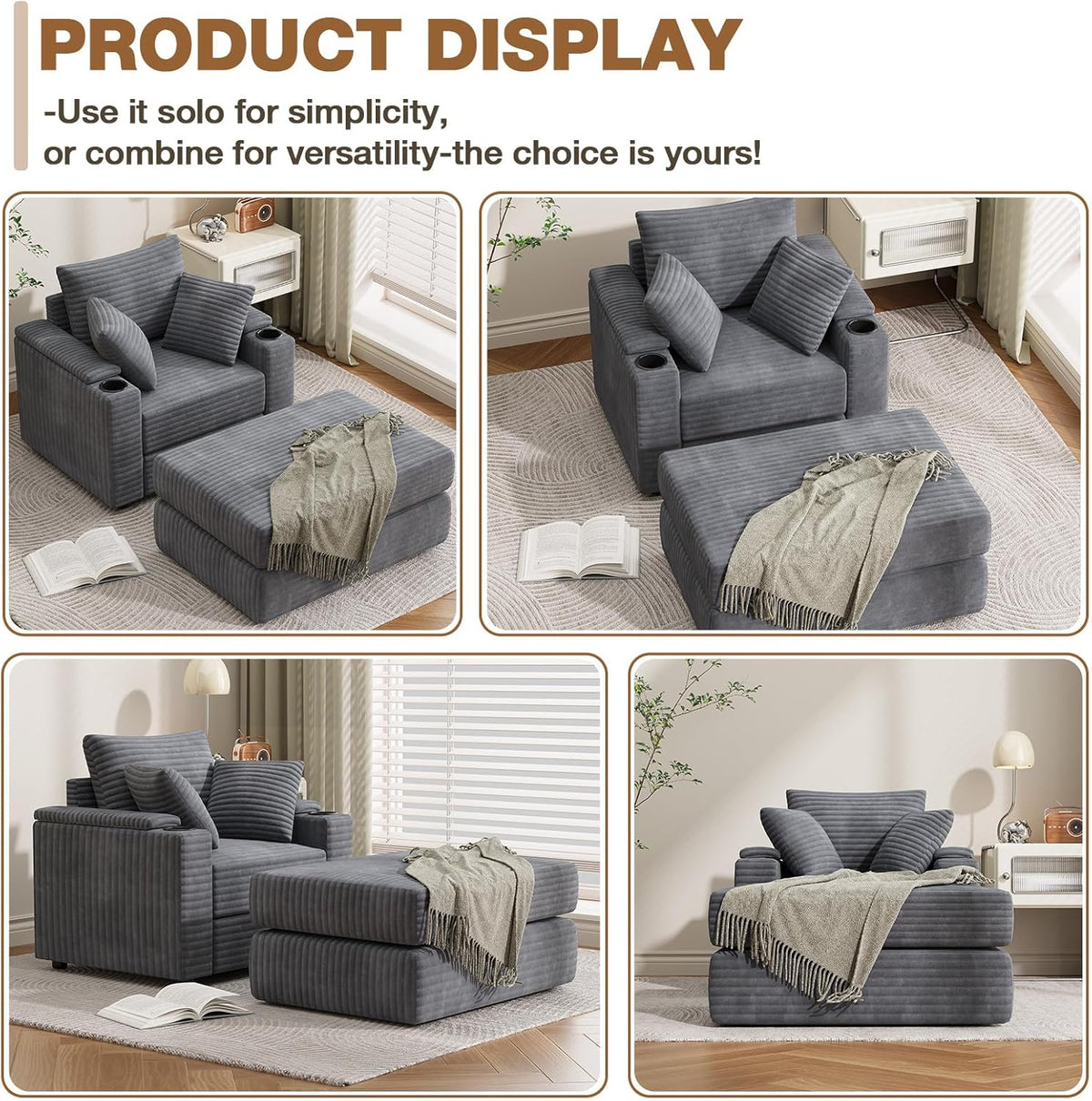 AECOJOY Chaise Lounge Chair Indoor, Oversized Sleeper Chair with Ottoman, Comfy Reading Sofa Armchair - Product image 4