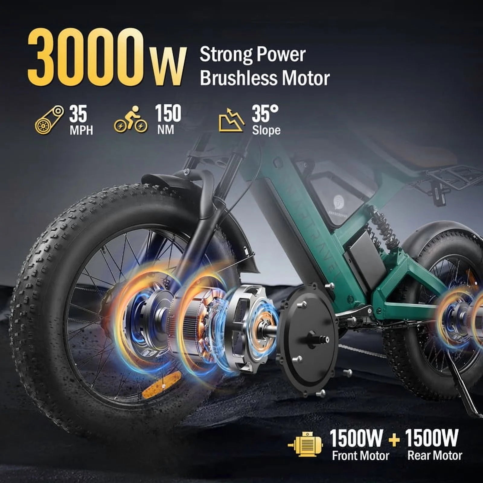 3000W(Peak) Motor 35MPH SMARTRAVEL ST202 Electric Dirt Bike for Adults, 52V50AH Dual Battery Ebike - Product image 9