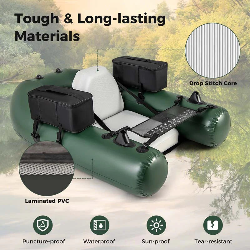 Inflatable Fishing Float Tube with 2 Large Storage Pockets, Angling Base, 20" Fish Ruler & 4 Motor Buckles - Product image 7
