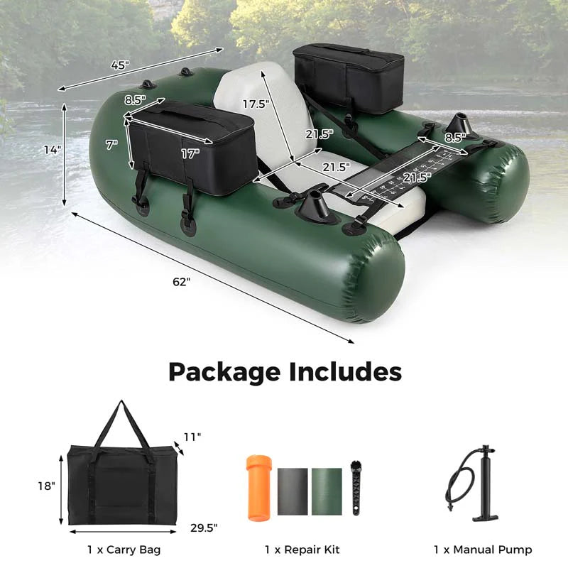 Inflatable Fishing Float Tube with 2 Large Storage Pockets, Angling Base, 20" Fish Ruler & 4 Motor Buckles - Product image 10