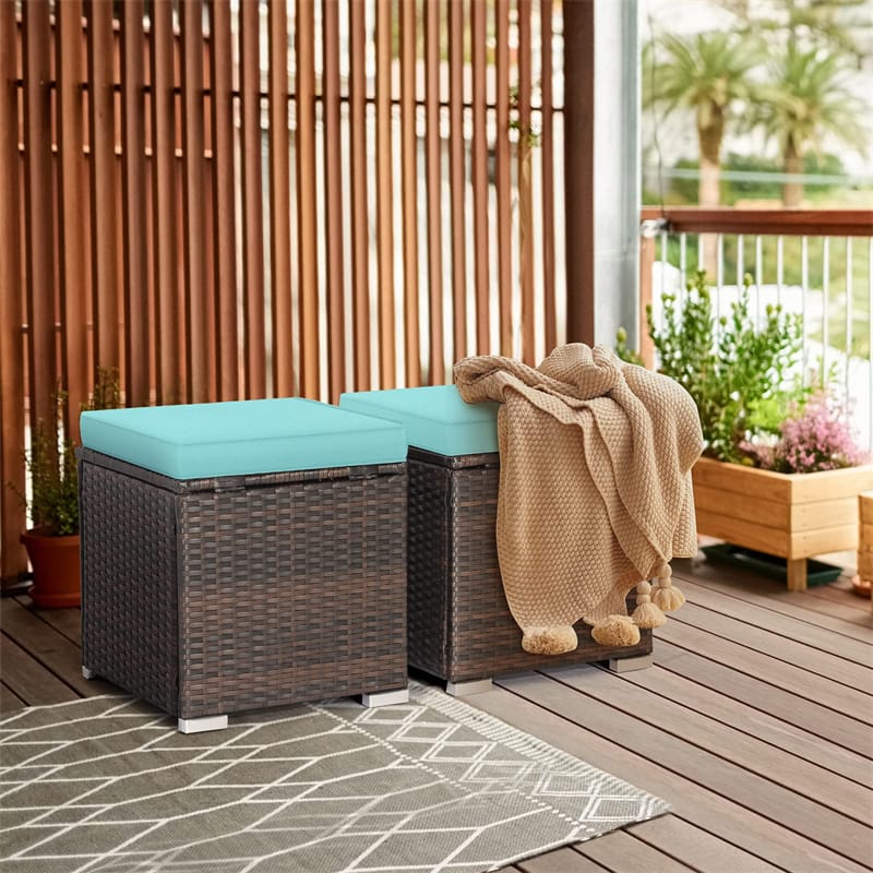 2PCS Wicker Outdoor Storage Ottomans with Removable Cushions, Multipurpose PE Rattan Footrest Side Table - Product image 31