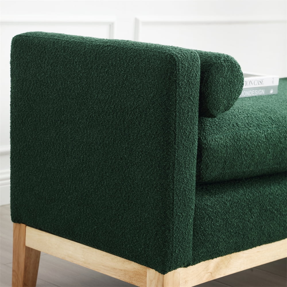 53.5"w Elegant Upholstered Bench with Wood Legs & Round Pillows, Comfy Boucle Fabric Footrest with Arms - Product image 16
