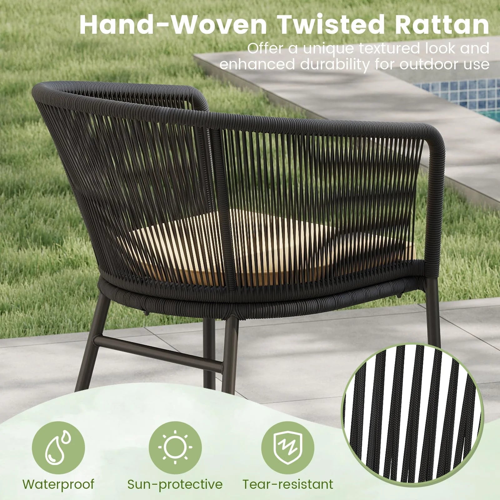 Tangkula Patio Chairs Set of 4 Upholstered Accent Chairs w/Curved Backrest - Product image 8