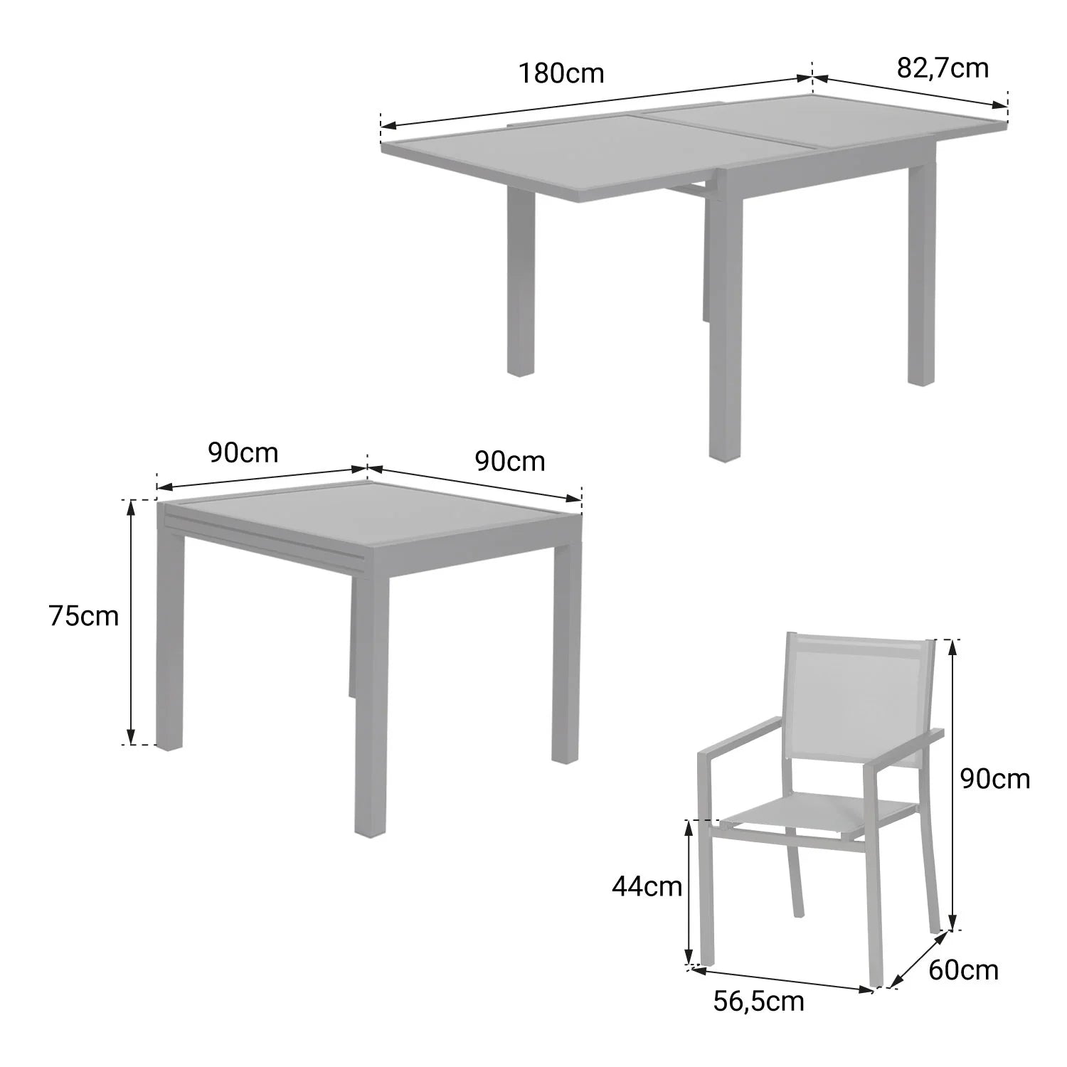 LAMPEDUSA extendable garden furniture in gray textilene 8 places - anthracite aluminum -