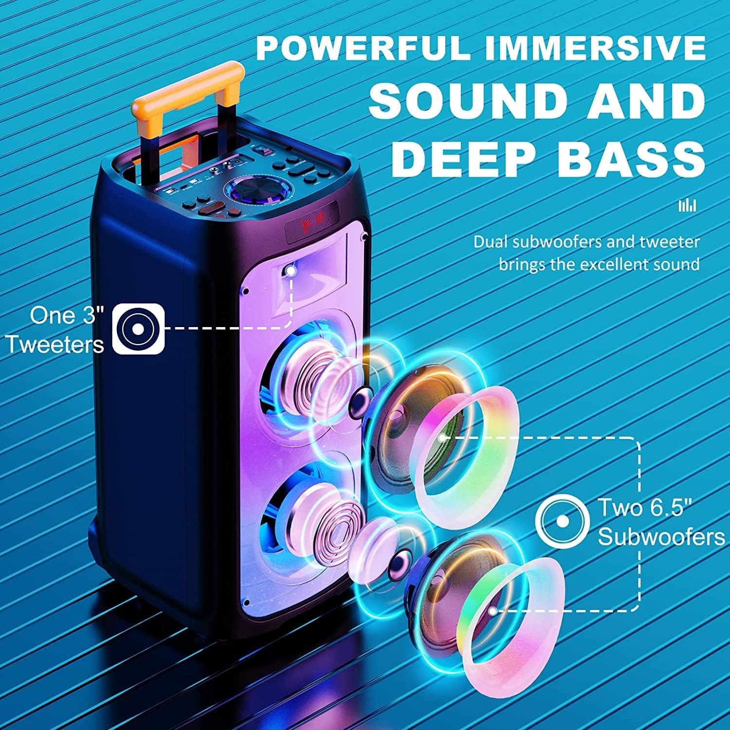 JYX Karaoke Machine for Adults, Portable Bluetooth Karaoke Speaker with 2 Wireless Microphones, Party Box Ideal for Family Gatherings/Outdoor Camping