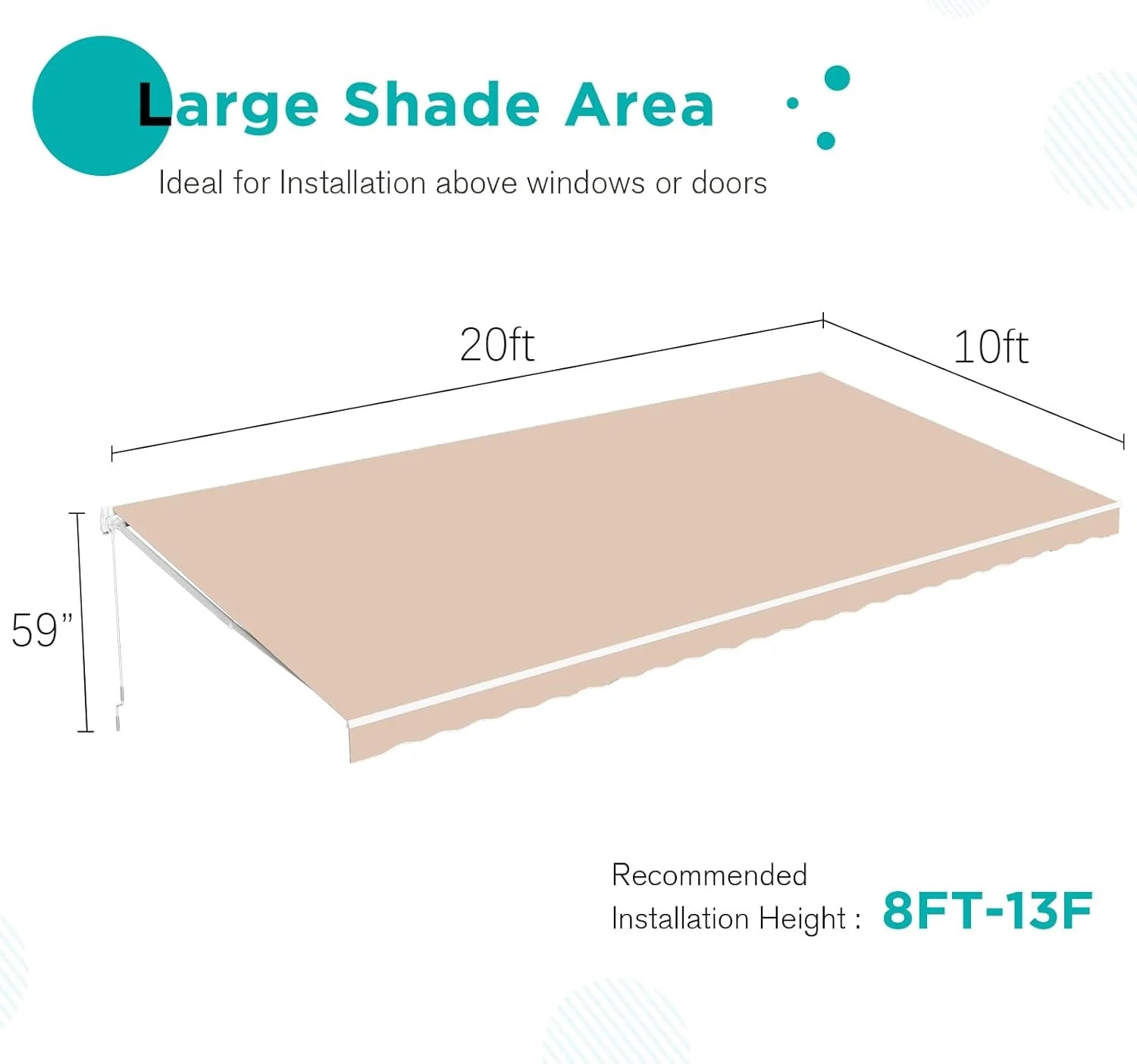 AECOJOY 20'x10' Manual Retractable Awning Sun Shade, Patio Awning Canopy - Product image 6