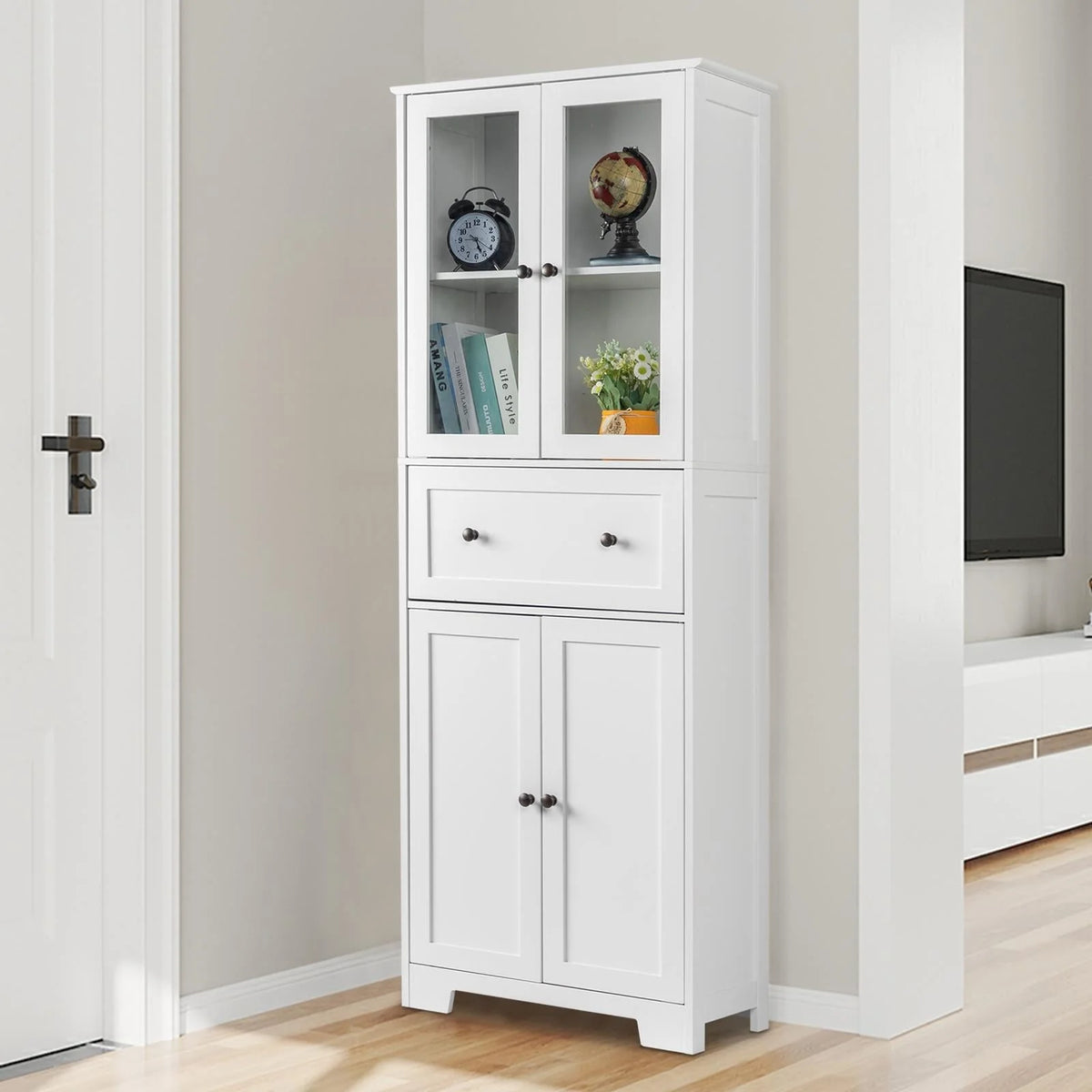 Ktaxon 64" Tall Bathroom Storage Cabinet Organizer, Freestanding Kitchen Pantry Cabinet Line Tower with 2 - Product image 12