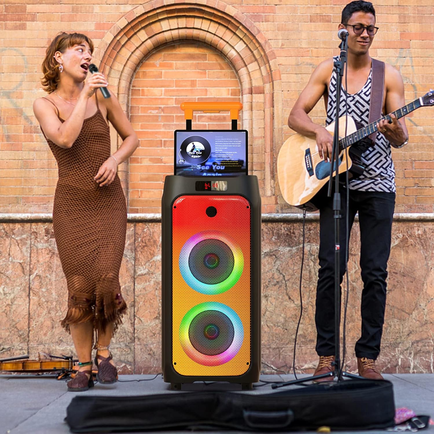JYX Karaoke Machine for Adults, Portable Bluetooth Karaoke Speaker with 2 Wireless Microphones, Party Box Ideal for Family Gatherings/Outdoor Camping