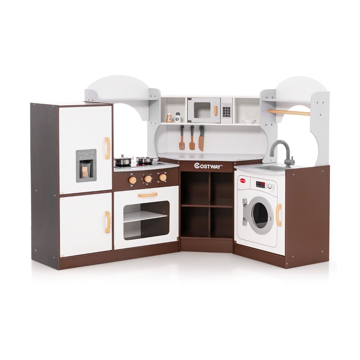 Corner Kitchen Game for Children Ages 3 and Up Wooden Ice Maker Napkin Holder Accessories Sound and Light Effects -