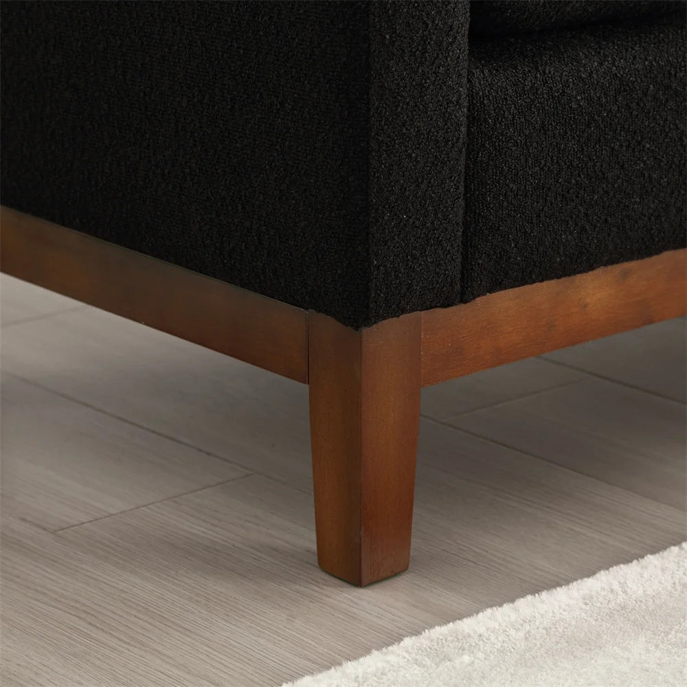 53.5"w Elegant Upholstered Bench with Wood Legs & Round Pillows, Comfy Boucle Fabric Footrest with Arms - Product image 20