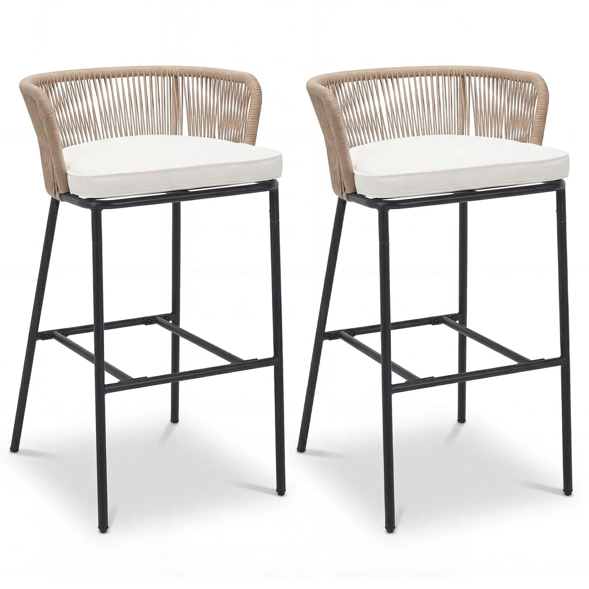 Tangkula Outdoor Bar Stools Set of 2/4 Bar Height Woven Rope Patio Chairs with Cushions and Backrests - Product image 1