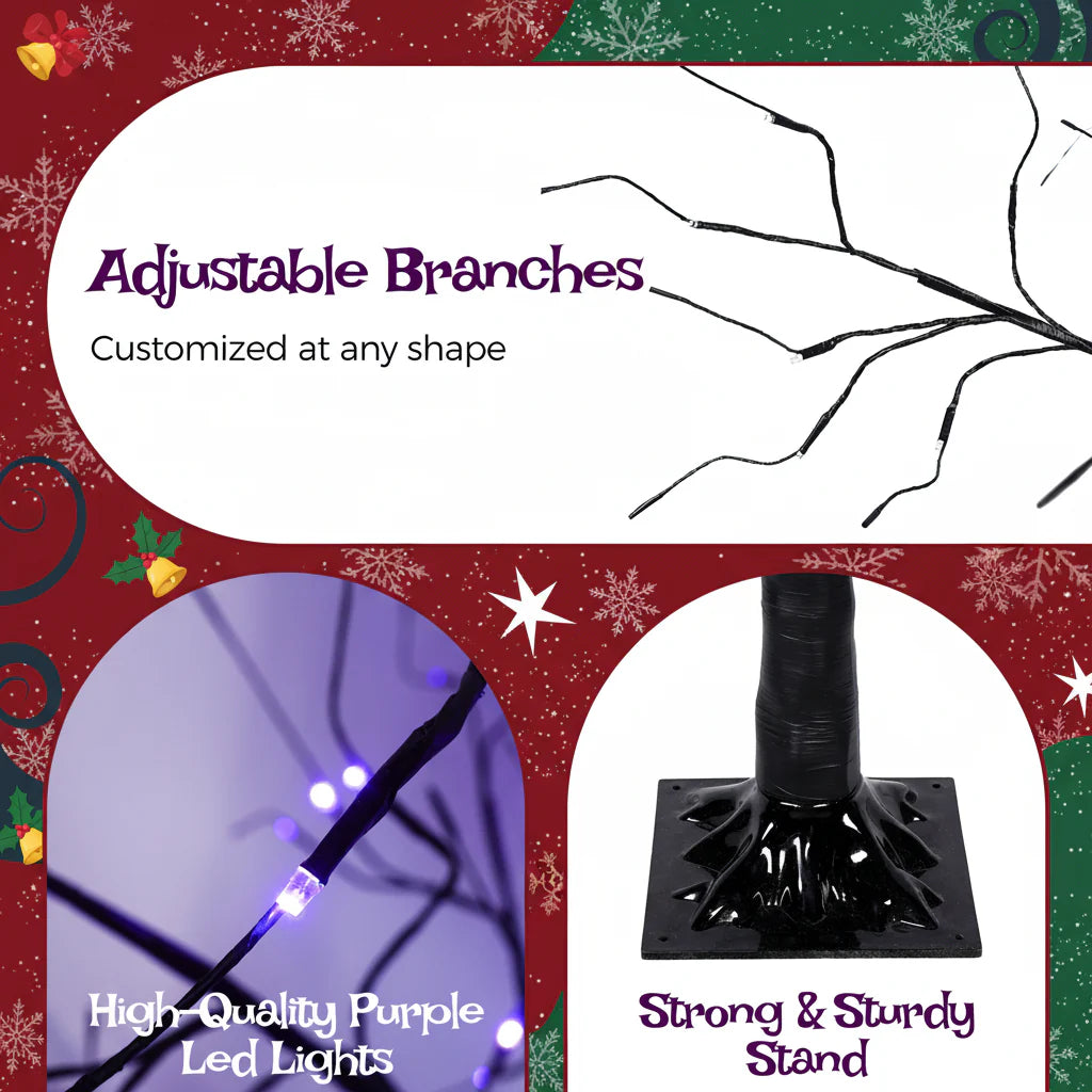 AECOJOY 3 Pac Christmas Tree with Purple Lights, 4FT 5FT and 6FT, Lighted Black Tree for Halloween - Product image 7