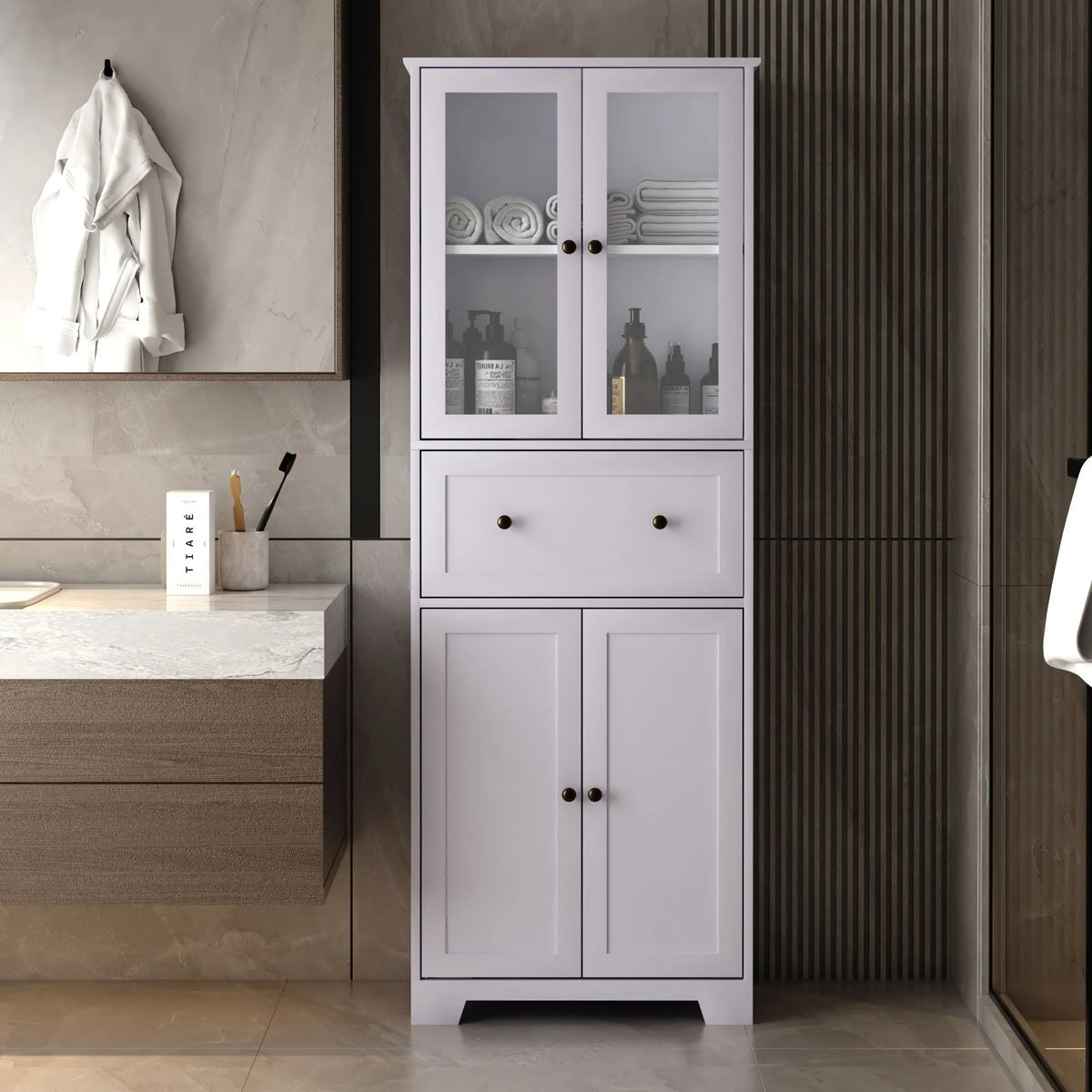 Ktaxon 64" Tall Bathroom Storage Cabinet Organizer, Freestanding Kitchen Pantry Cabinet Line Tower with 2 - Product image 21