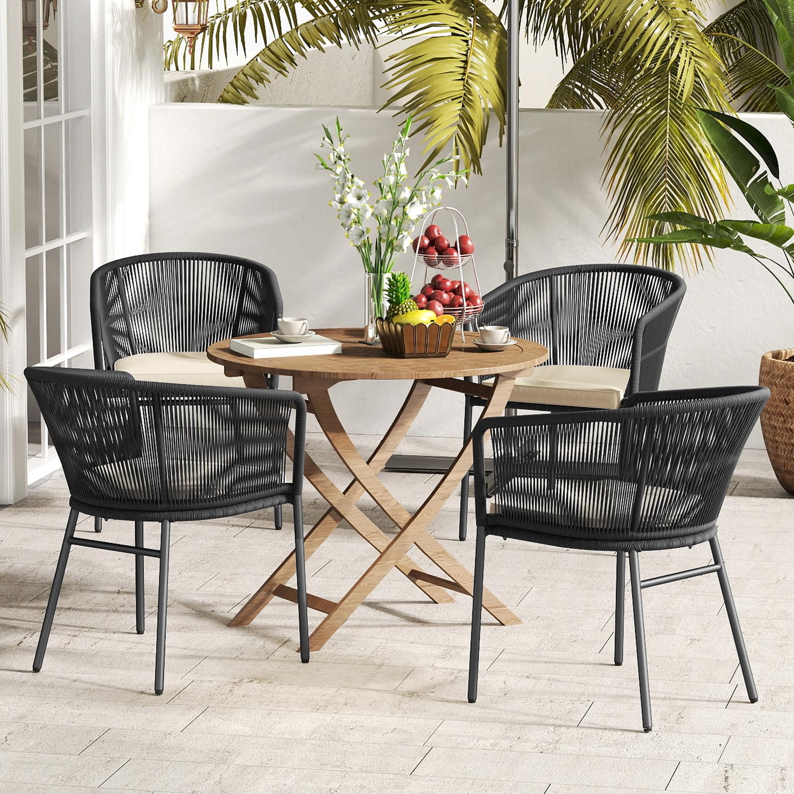 Tangkula Patio Chairs Set of 4 Upholstered Accent Chairs w/Curved Backrest - Product image 4