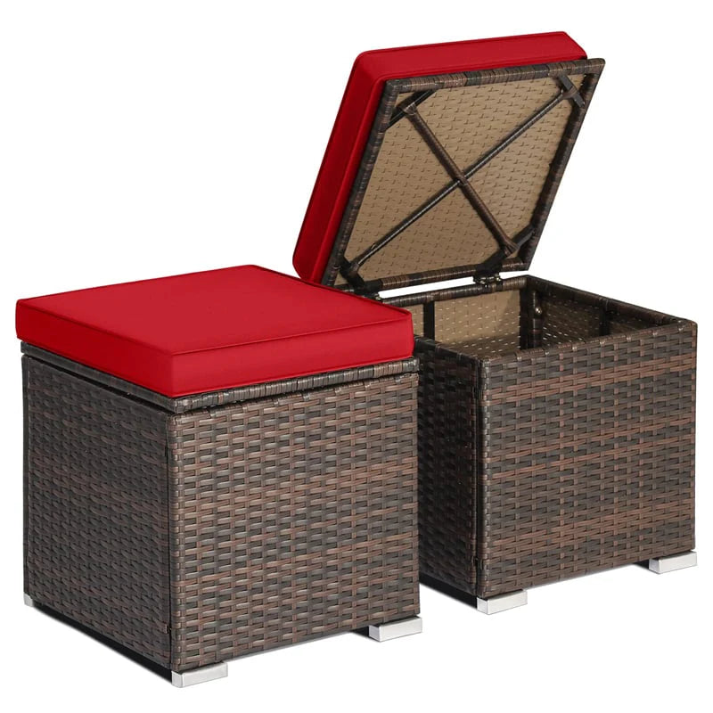 2PCS Wicker Outdoor Storage Ottomans with Removable Cushions, Multipurpose PE Rattan Footrest Side Table - Product image 56