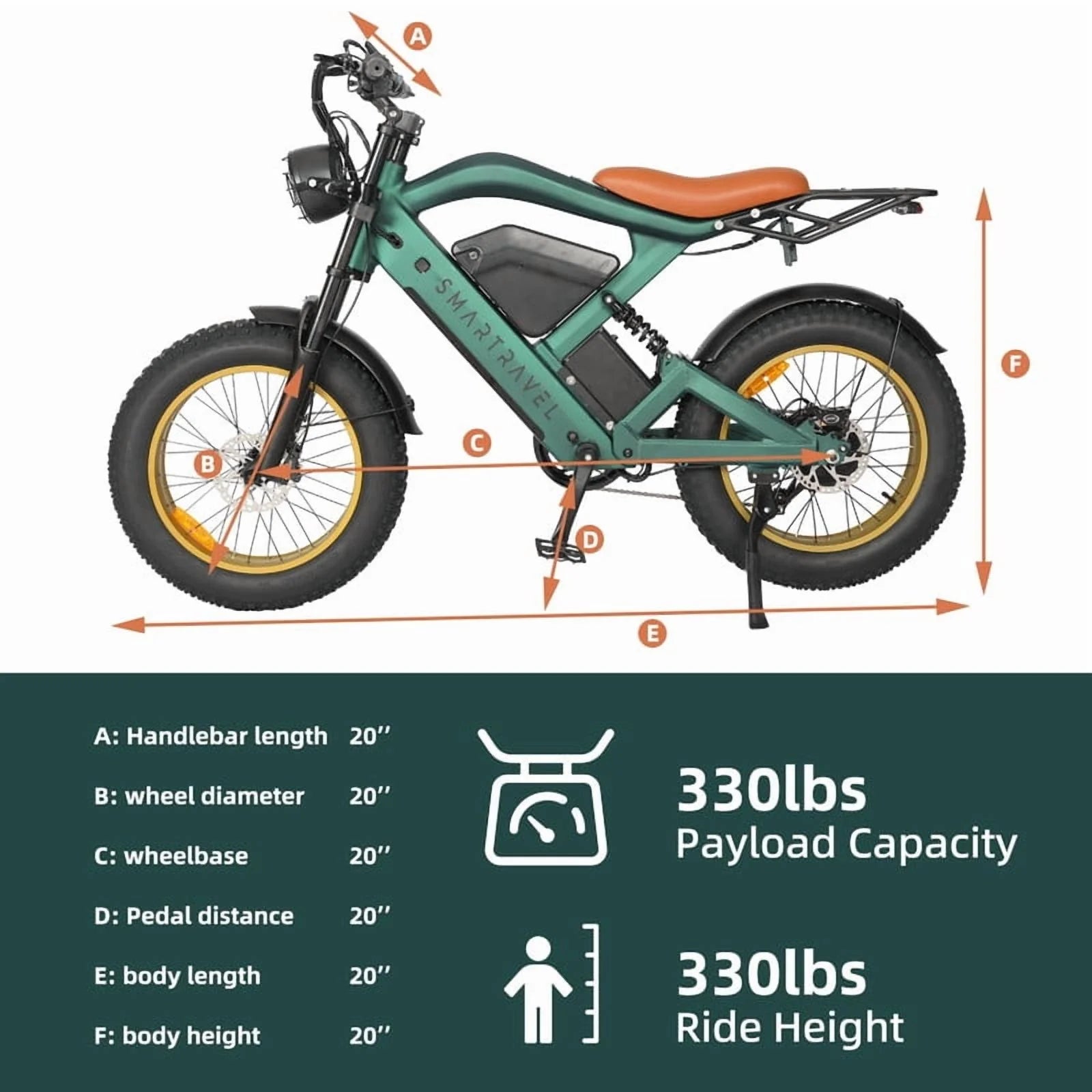 3000W(Peak) Motor 35MPH SMARTRAVEL ST202 Electric Dirt Bike for Adults, 52V50AH Dual Battery Ebike - Product image 20