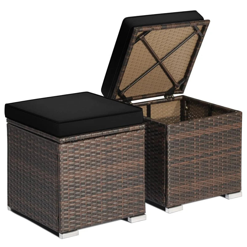 2PCS Wicker Outdoor Storage Ottomans with Removable Cushions, Multipurpose PE Rattan Footrest Side Table - Product image 38