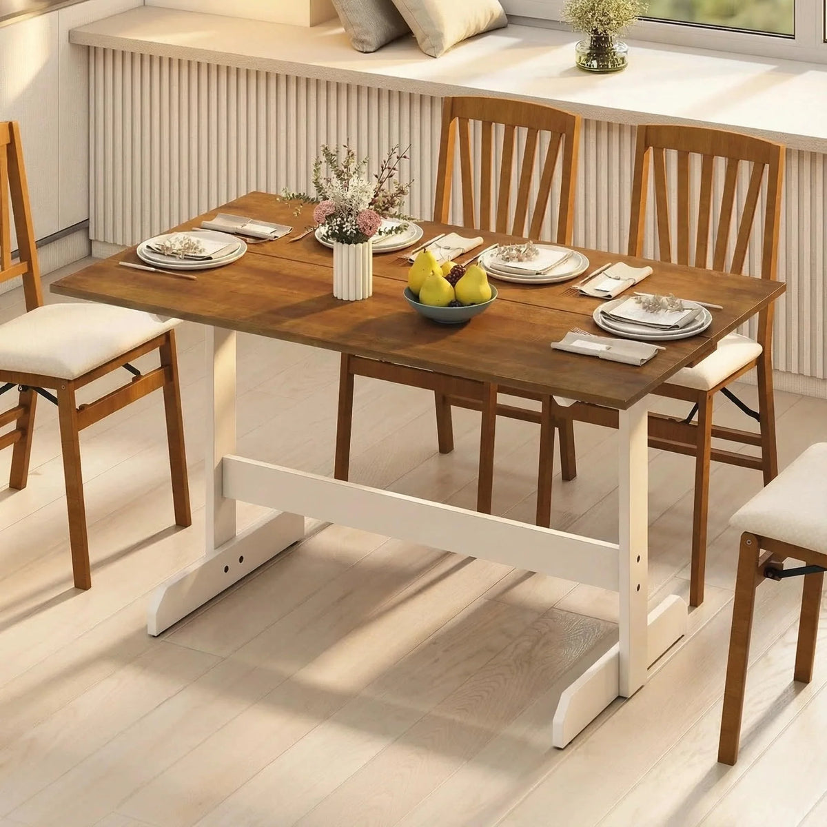 Tangkula 55 Inch Dining Table for 4-6 People Rectangular Kitchen Table with Solid Wood Trestle Base - Product image 1