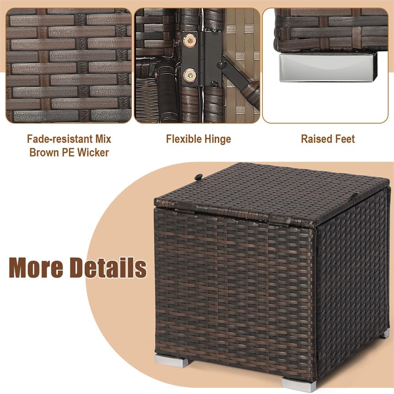 2PCS Wicker Outdoor Storage Ottomans with Removable Cushions, Multipurpose PE Rattan Footrest Side Table - Product image 44