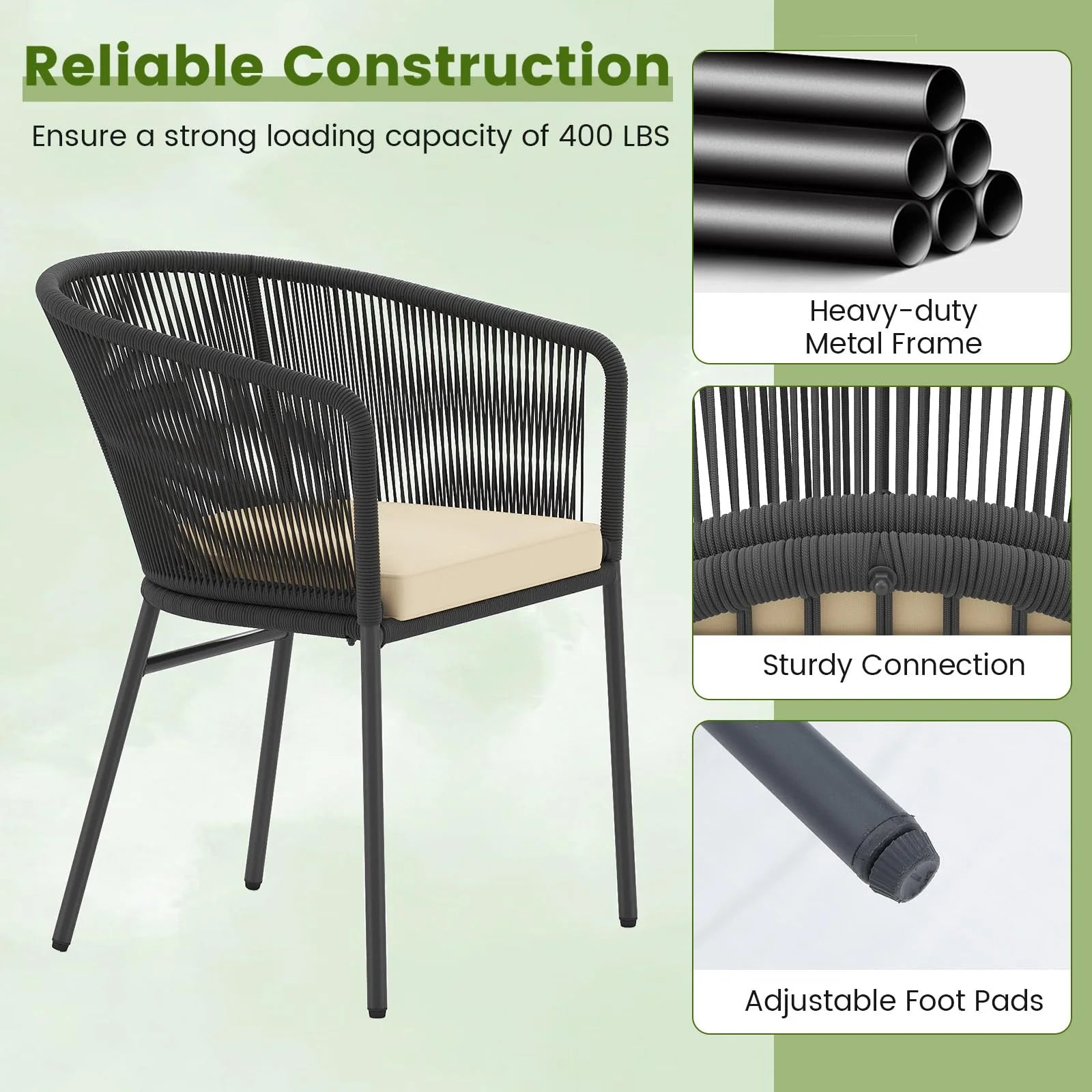 Tangkula Patio Chairs Set of 4 Upholstered Accent Chairs w/Curved Backrest - Product image 6