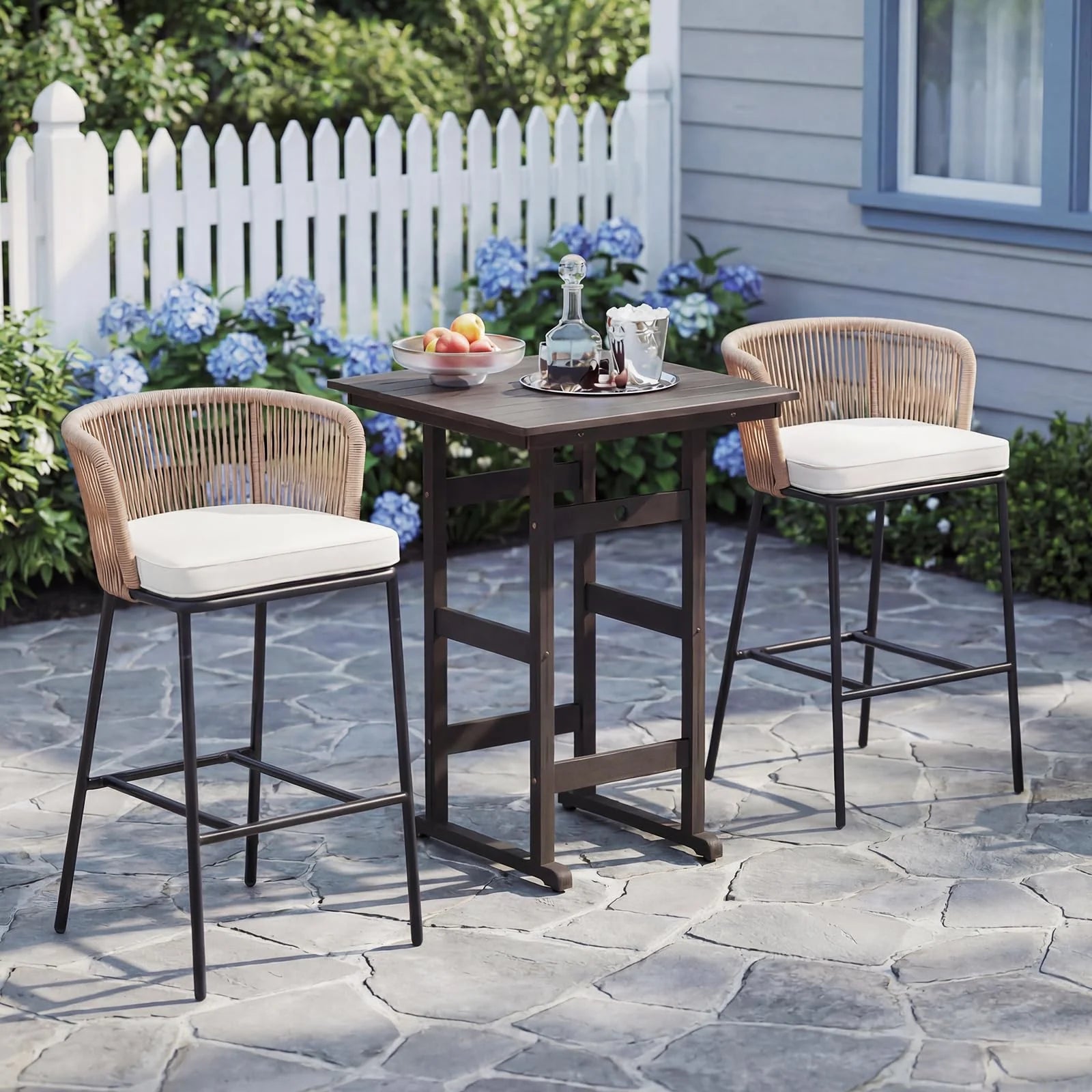 Tangkula Outdoor Bar Stools Set of 2/4 Bar Height Woven Rope Patio Chairs with Cushions and Backrests - Product image 4