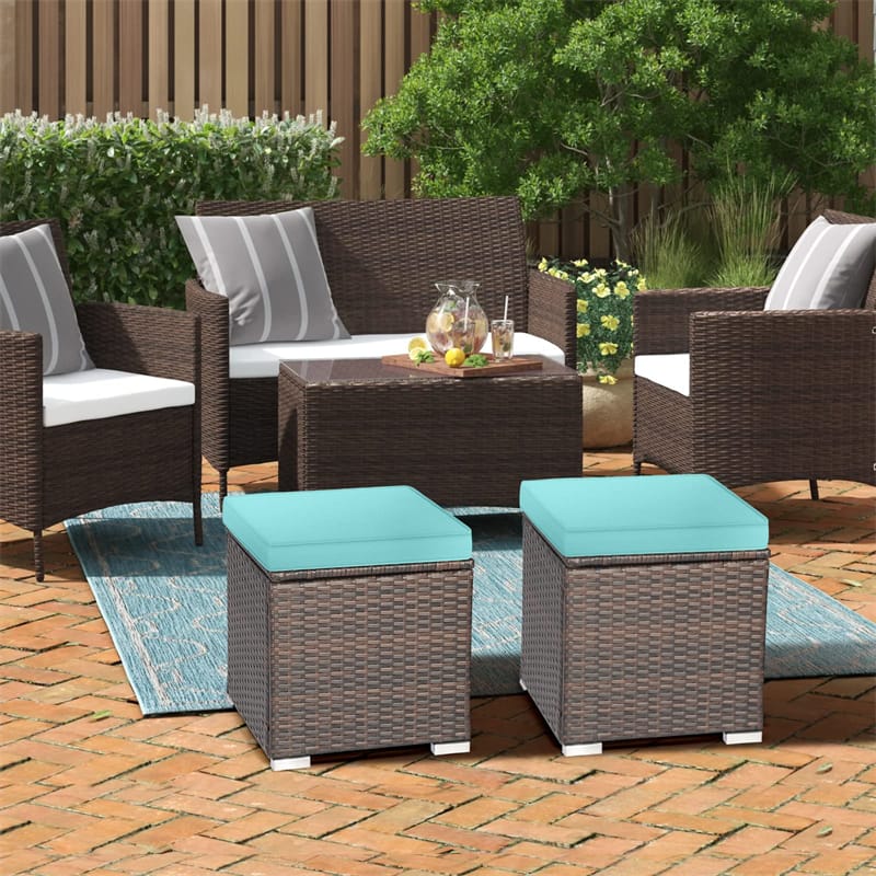 2PCS Wicker Outdoor Storage Ottomans with Removable Cushions, Multipurpose PE Rattan Footrest Side Table - Product image 37