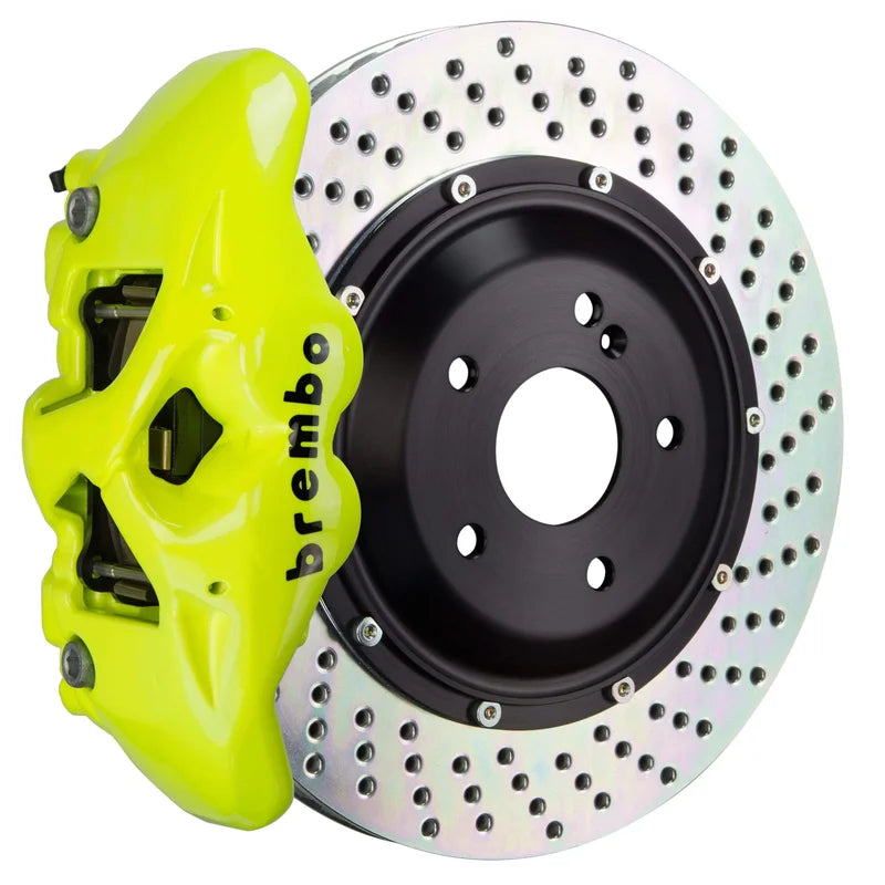 Brembo GT Systems 380x28 2-Piece 4 Piston Fluorescent Yellow Drilled Rear