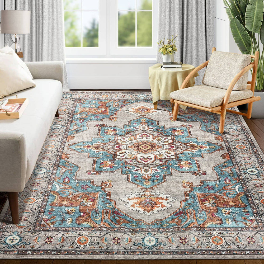 Oriannal Area Rug Living Room Rugs 5x7 Washable Large Carpet Boho Non-Slip Area Rugs for Dining Room Farmhouse Bedroom Kids Room Office Home Decor, Thin Low