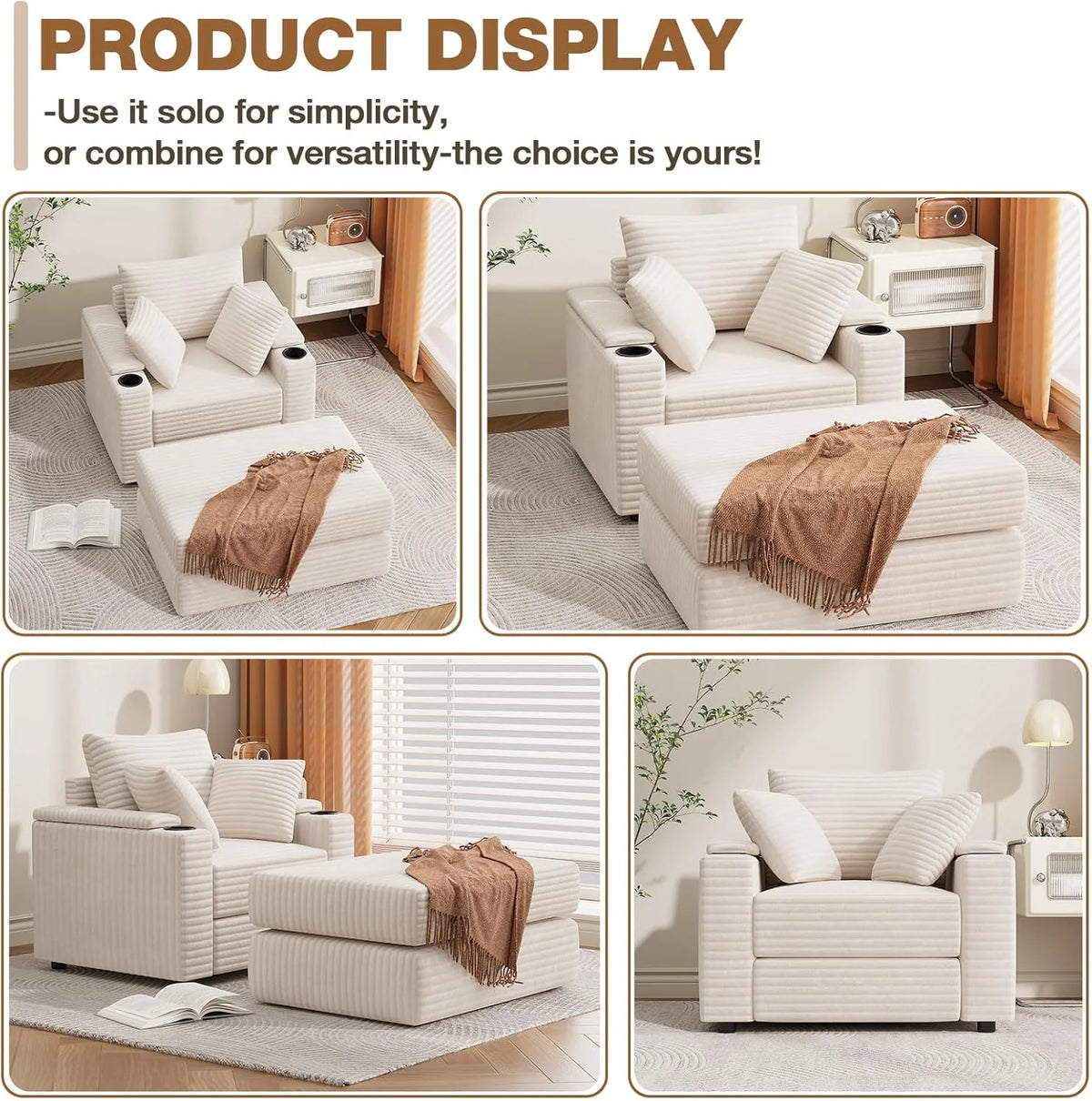 AECOJOY Chaise Lounge Chair Indoor, Oversized Sleeper Chair with Ottoman, Comfy Reading Sofa Armchair - Product image 13
