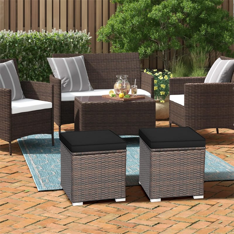 2PCS Wicker Outdoor Storage Ottomans with Removable Cushions, Multipurpose PE Rattan Footrest Side Table - Product image 46