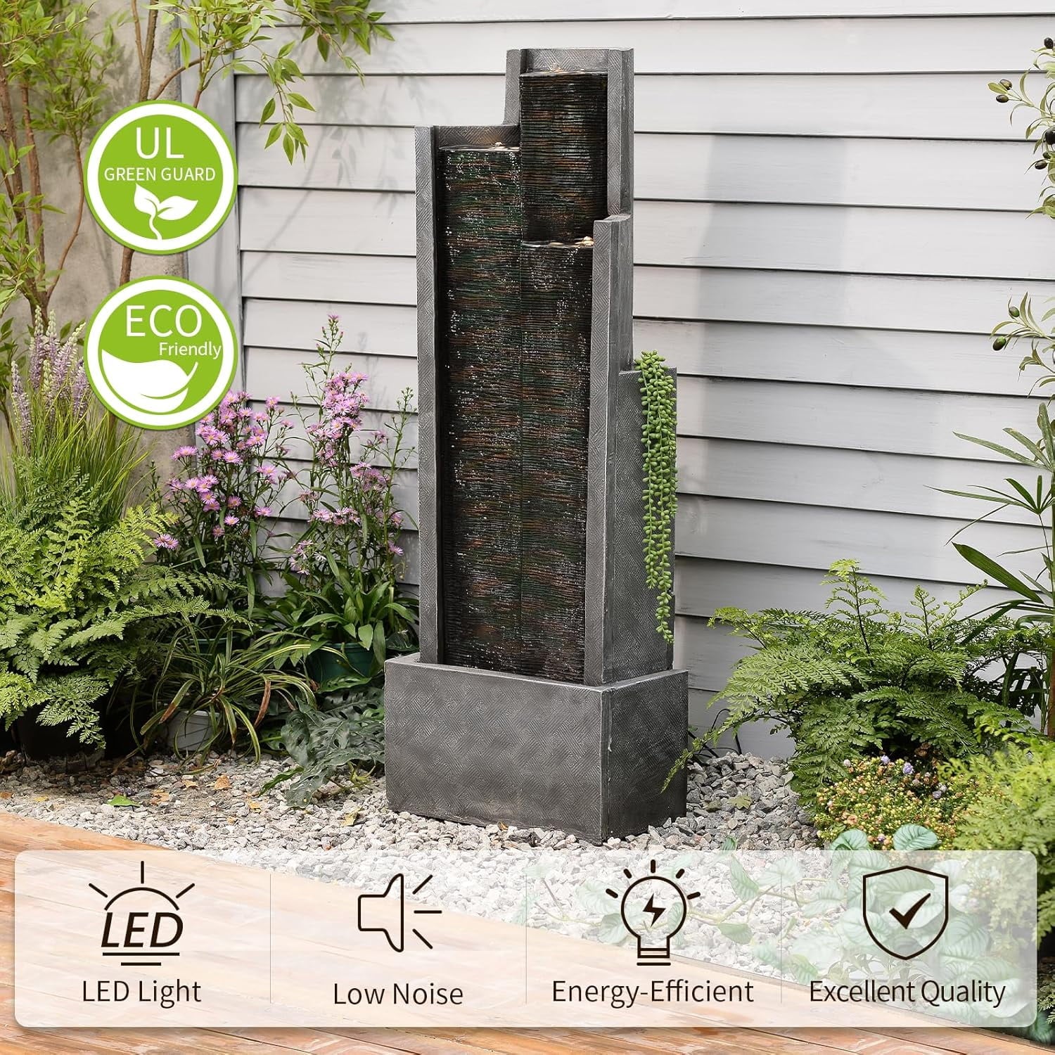 Outdoor Modern Waterfall Fountain Water Fall Fountains with LED Lights for Garden, Patio, Backyard, Deck - Product image 5