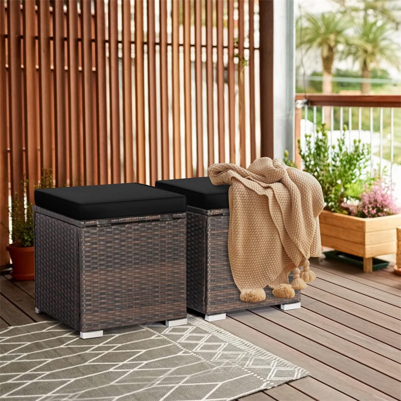 2PCS Wicker Outdoor Storage Ottomans with Removable Cushions, Multipurpose PE Rattan Footrest Side Table - Product image 39